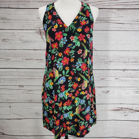 Old Navy Floral Bird Print V-Neck Keyhole Back Dress Size Small - Picture 1 of 14